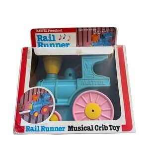 Mattel Rail Runner Musical Crib Train Toy in Box From 1983 Pastel Blue Pink